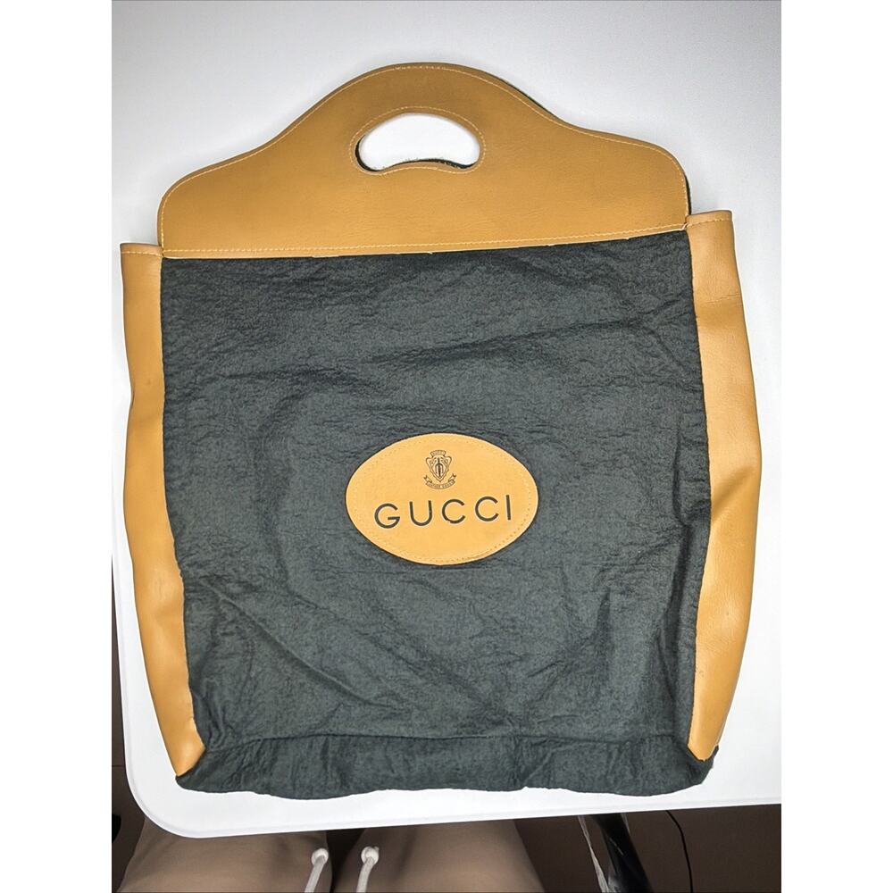 Vintage Gucci Black Felt Wool Tote Gold Leather Crest Handle Bag Purple 1970s - Picture 2 of 14